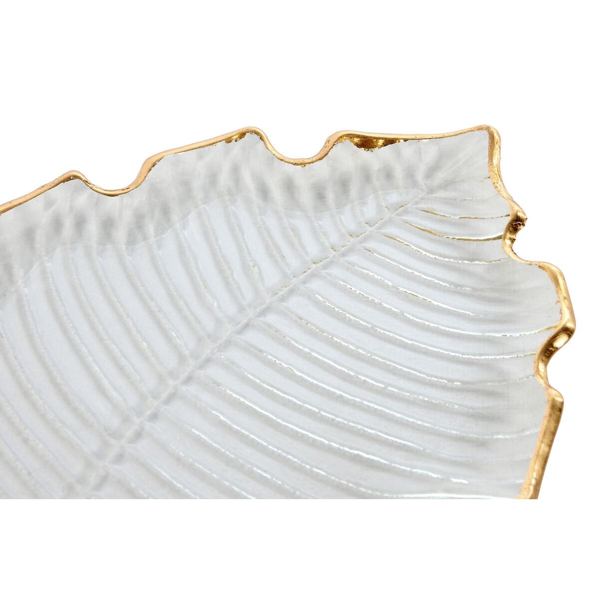 Centro de Mesa Home ESPRIT Transparente Dorado Tropical Hoja de planta 28 x 20 x 2 cm