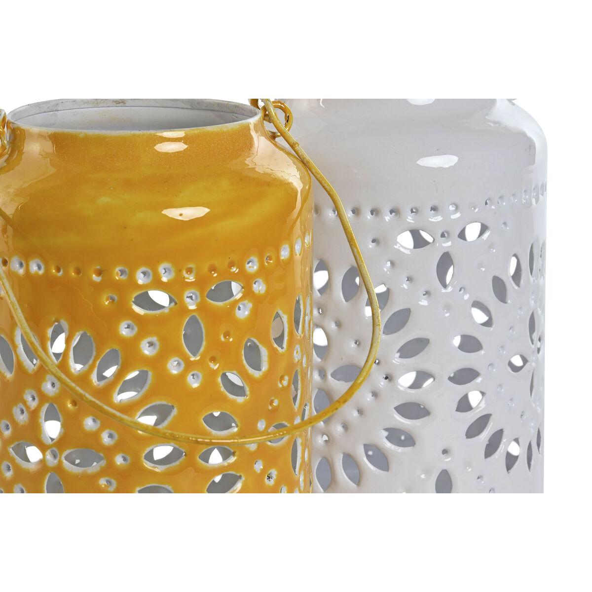 Portavelas Home ESPRIT Amarillo Blanco Hierro 15 x 15 x 26 cm (2 Unidades)