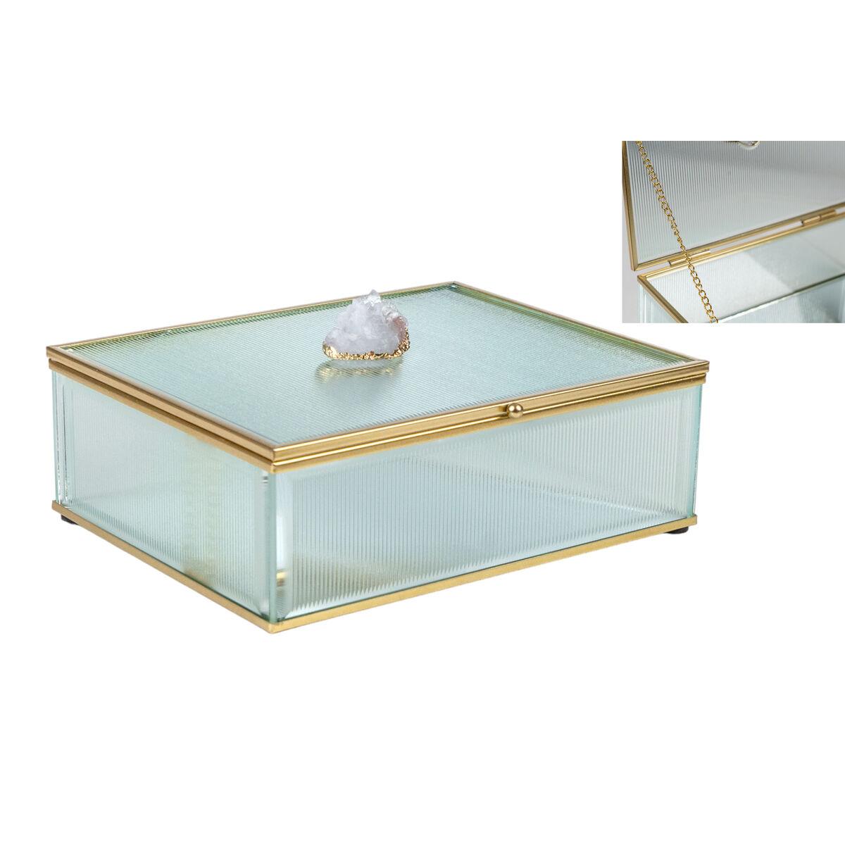 Caja Decorativa Romimex Transparente Dorado Metal Vidrio 22 x 9 x 14 cm