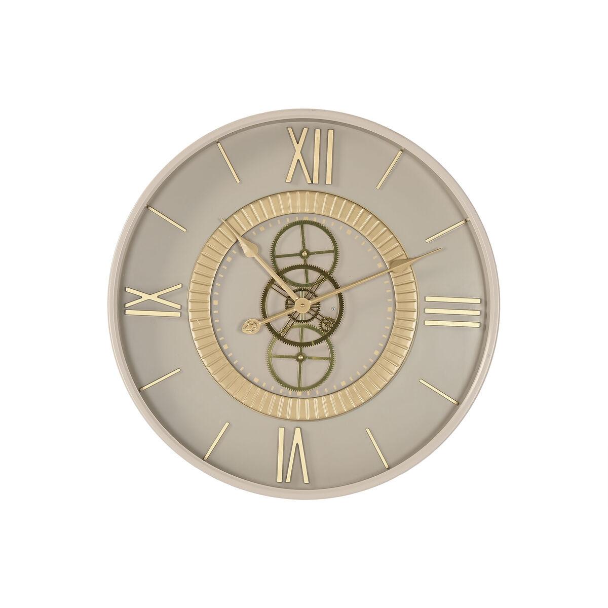 Reloj de Pared Home ESPRIT Blanco Beige Dorado Cristal Hierro 60 x 8 x 60 cm 59,5 x 8,5 x 59,5 cm