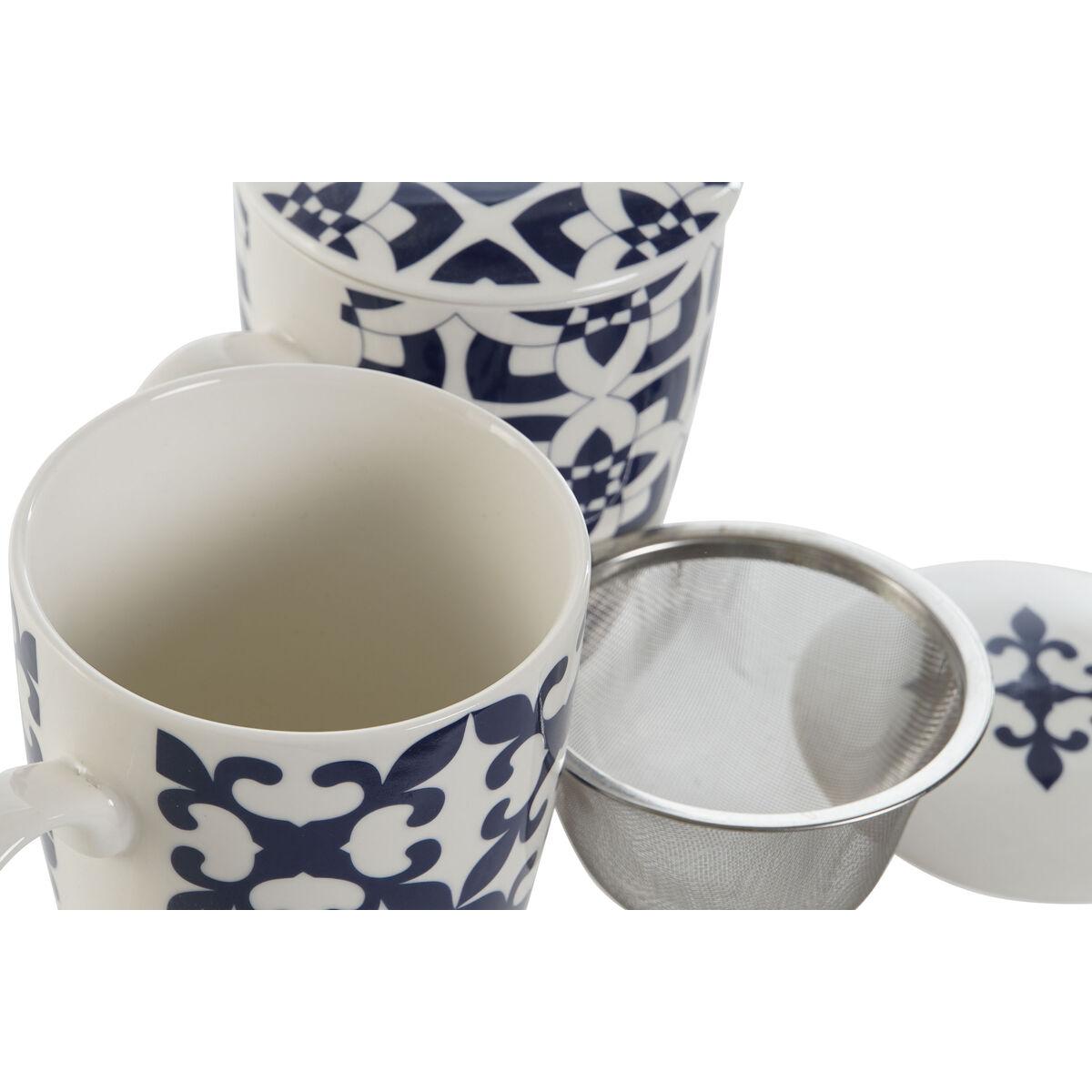 Taza con Filtro para Infusiones Home ESPRIT Azul Blanco Mediterráneo 340 ml (2 Unidades)