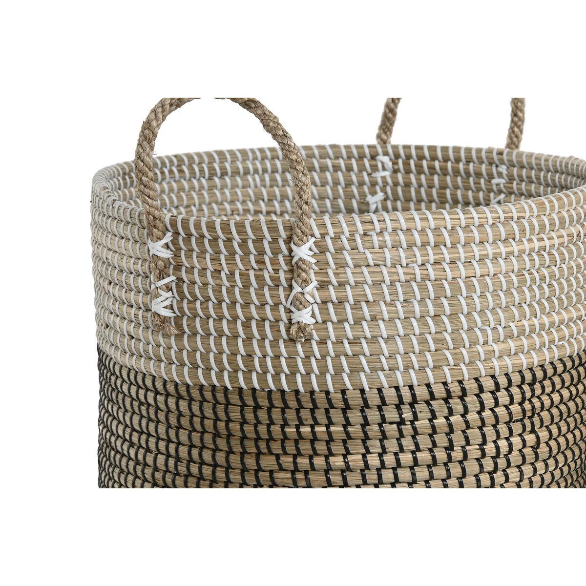 Juego de Cestas Home ESPRIT Blanco Negro Natural 44 x 44 x 49 cm (2 Piezas)
