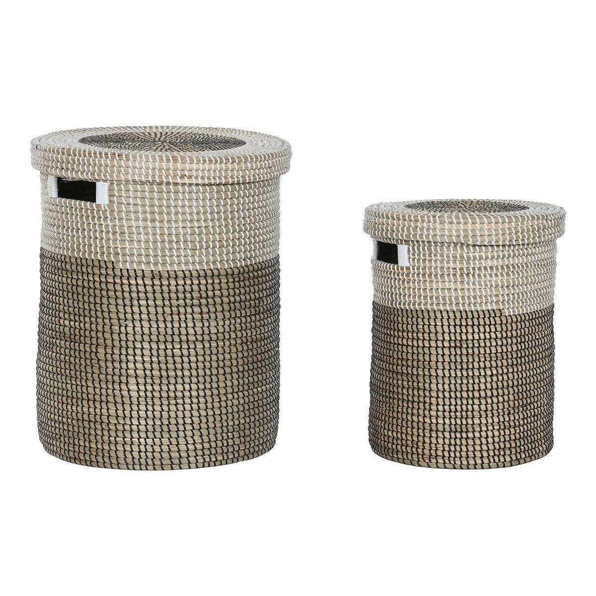 Juego de Cestas Home ESPRIT Blanco Negro Natural Hierba marina 44 x 44 x 51 cm (2 Piezas)