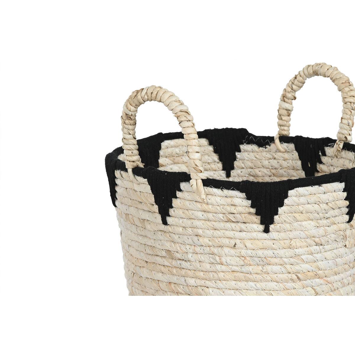 Juego de Cestas Home ESPRIT Negro Natural Fibra natural Boho 37 x 37 x 43 cm (3 Piezas)