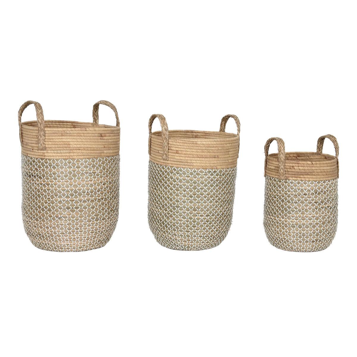 Juego de Cestas Home ESPRIT Blanco Natural Marrón claro PVC Cuerda Hierba marina Junco 44 x 44 x 63 cm (3 Piezas)