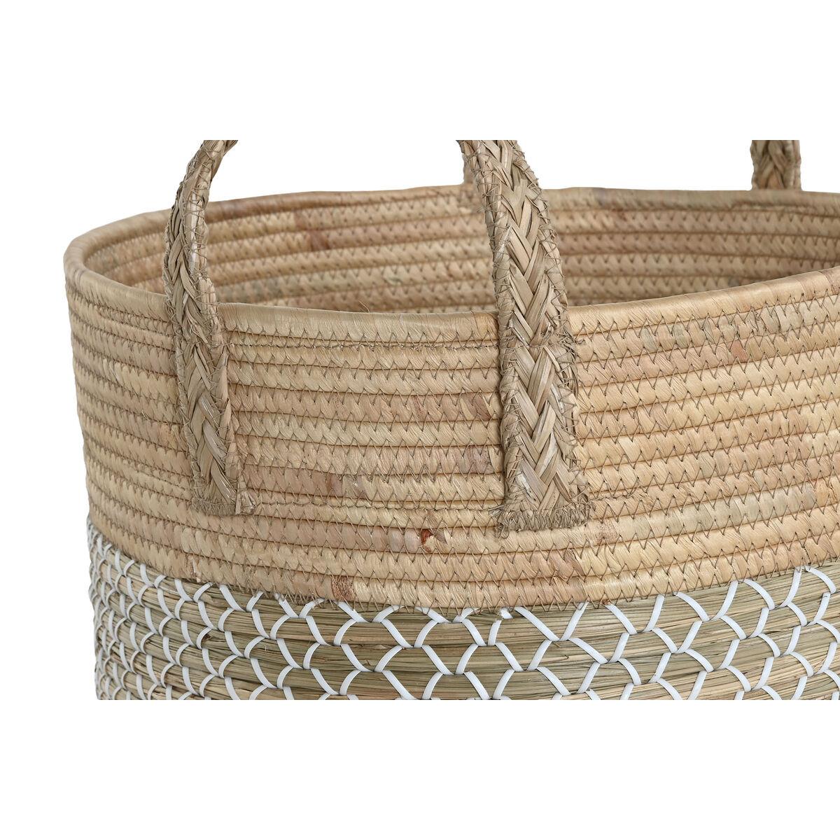 Juego de Cestas Home ESPRIT Blanco Natural Marrón claro PVC Cuerda Hierba marina Junco 44 x 44 x 63 cm (3 Piezas)