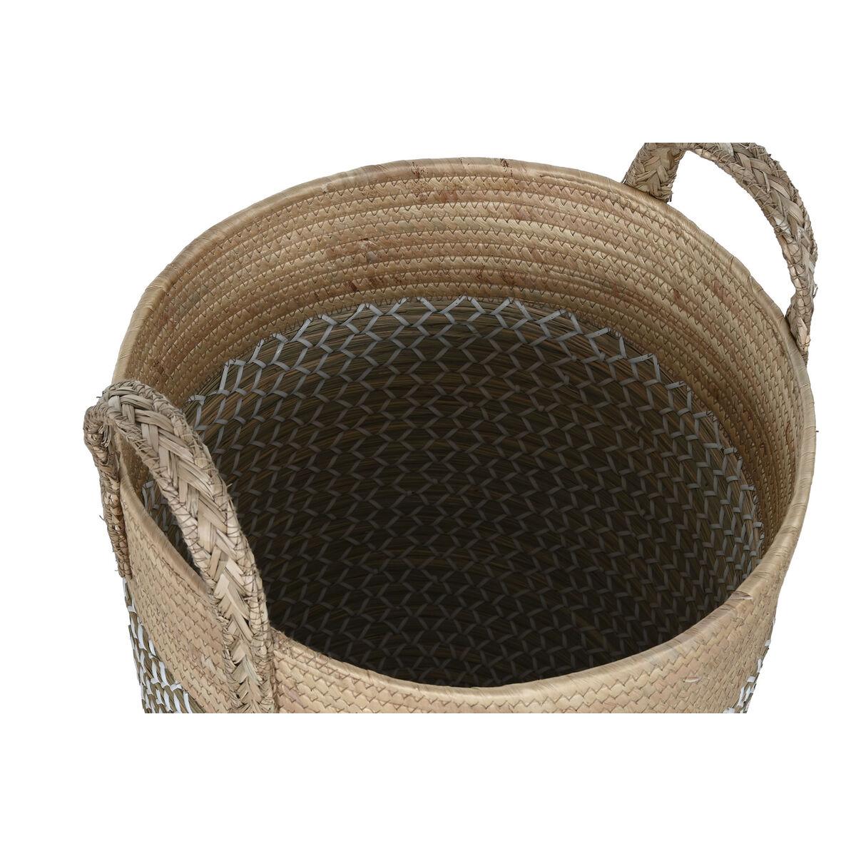 Juego de Cestas Home ESPRIT Blanco Natural Marrón claro PVC Cuerda Hierba marina Junco 44 x 44 x 63 cm (3 Piezas)