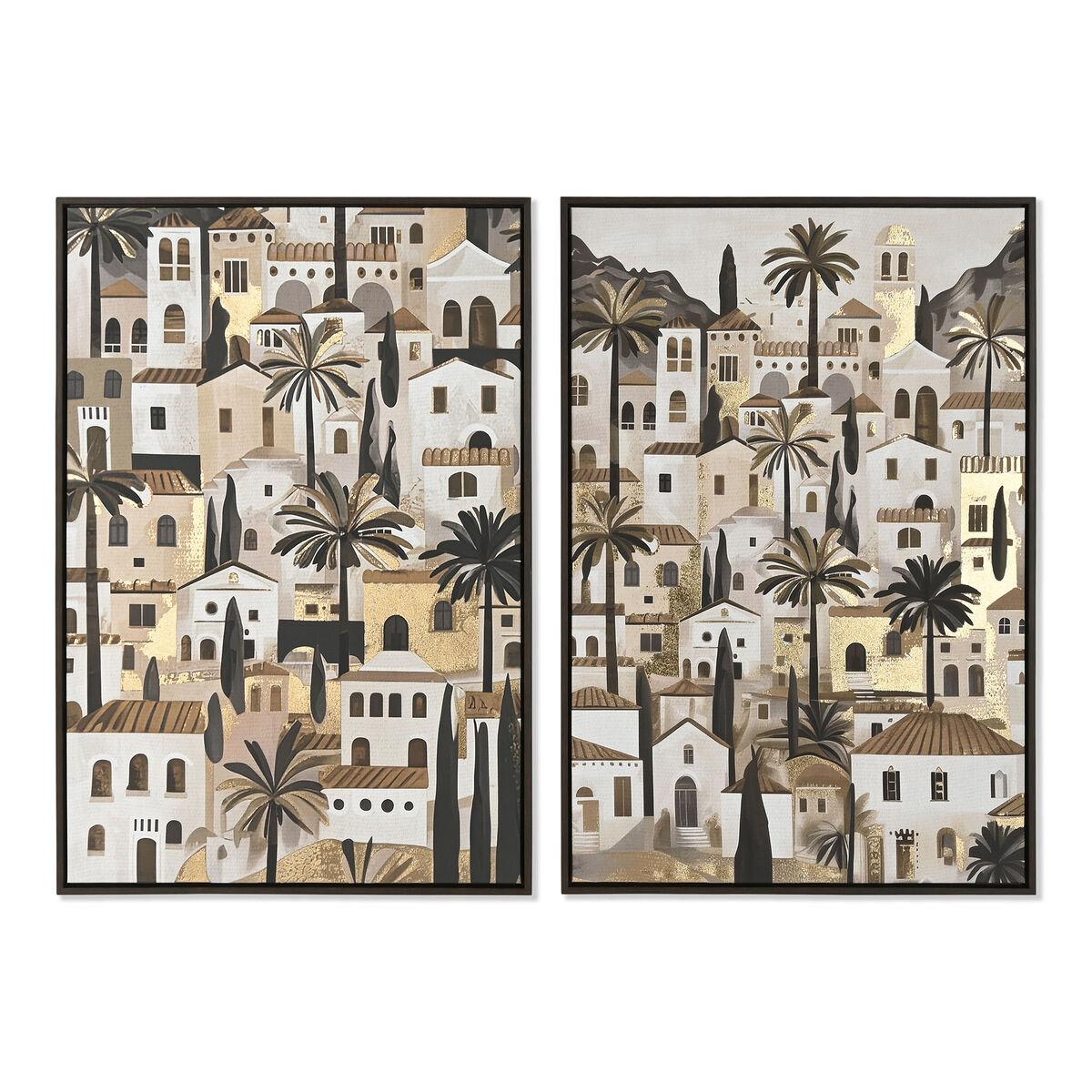 Cuadro Home ESPRIT Verde Beige Dorado Casas Tropical 63 x 4,5 x 93 cm (2 Unidades)