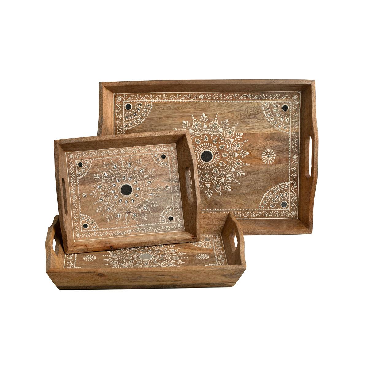 Set de bandejas para Alimentos Romimex Marrón Madera de mango 47 x 6 x 35 cm 3 Piezas