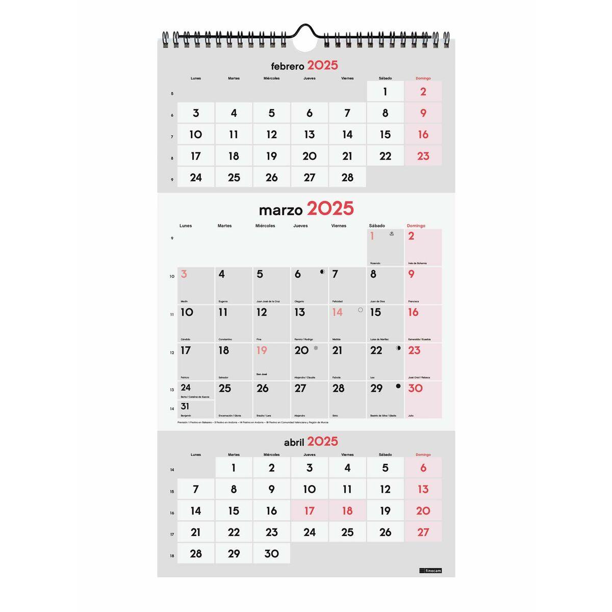 Calendario de pared Finocam Papel 2025 23,6 x 43 cm