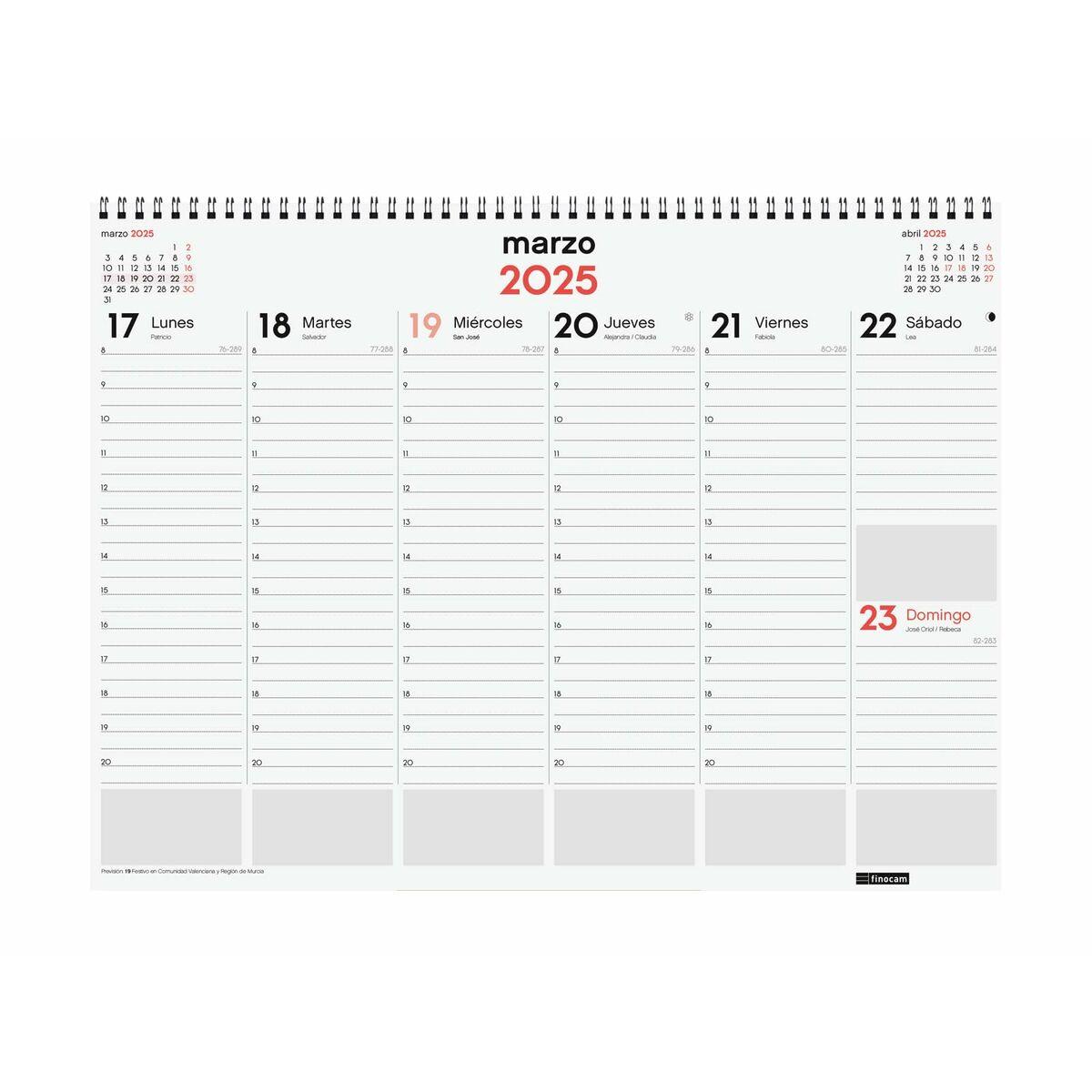 Calendario de Sobremesa Finocam Papel 42 x 31 cm 2025 Semana vista