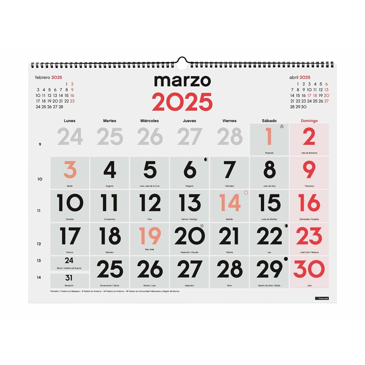 Calendario de pared Finocam Papel 2025 54 x 42 cm