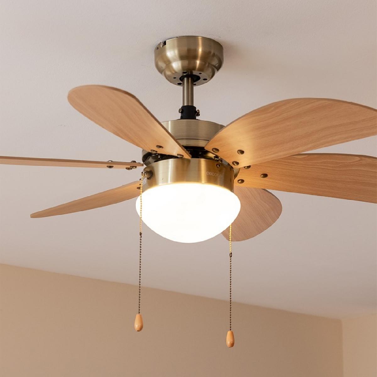 Cecotec Ventiladores de techo con luz EnergySilence Aero 360 Gold&Wood