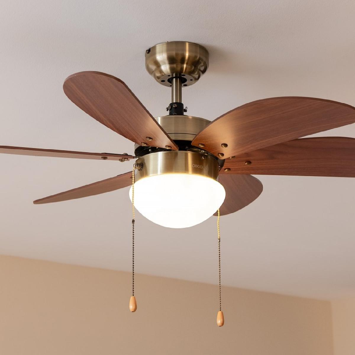 Cecotec Ventiladores de techo con luz EnergySilence Aero 365 Gold&Wood