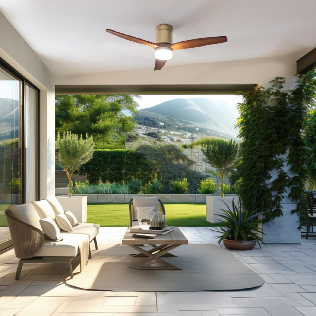 Cecotec Ventiladores de techo con luz EnergySilence Aero 5600 Aqua GoldDarkWood Connected