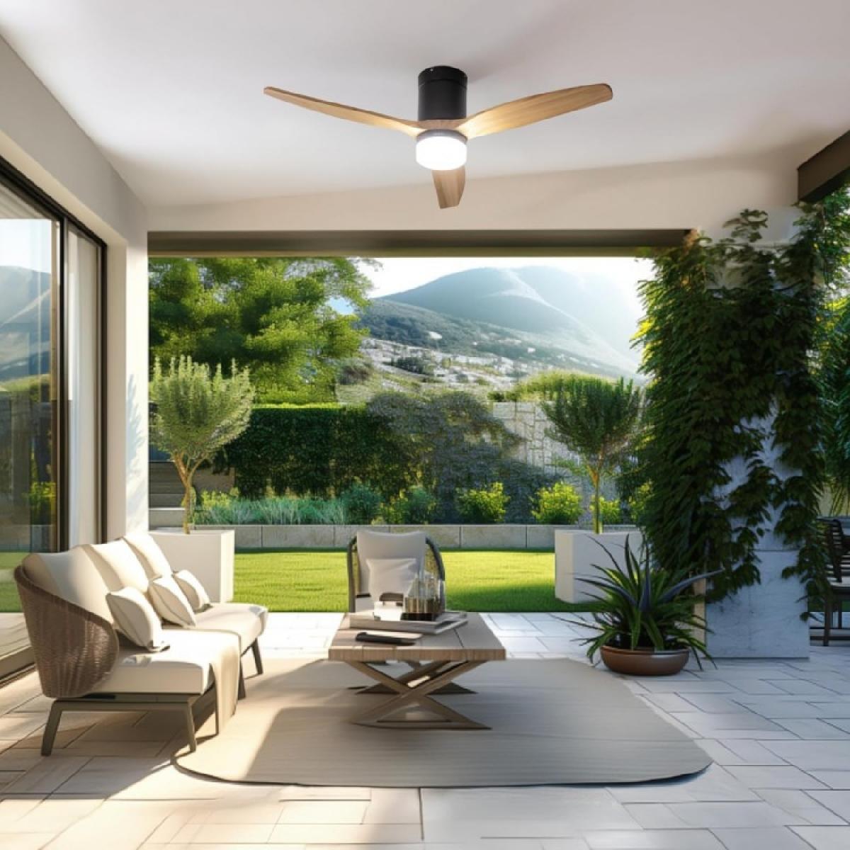 Cecotec Ventiladores de techo con luz EnergySilence Aero 5600 Aqua Black&LightWood Connected