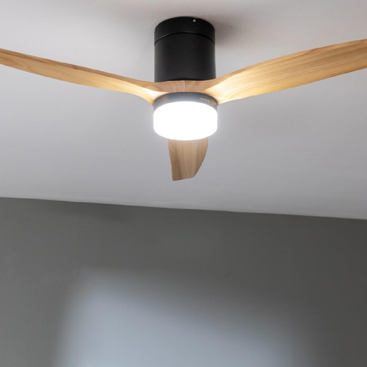 Cecotec Ventiladores de techo con luz EnergySilence Aero 5600 Aqua Black&LightWood Connected