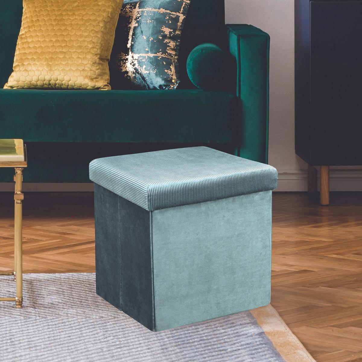 Caja puf plegable azul terciop