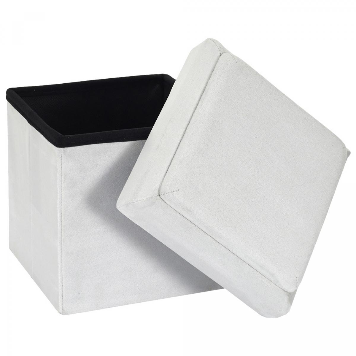 Caja puf plegable lego gris con un panel compatible con las piezas de lego. abre la tapa, voltéala, encájala y ya está lista para usarla como base de las conatrucciones de lego. de madera mdf, textil acolchado y plástico. medidas: 27x27 cm; h.30 cm