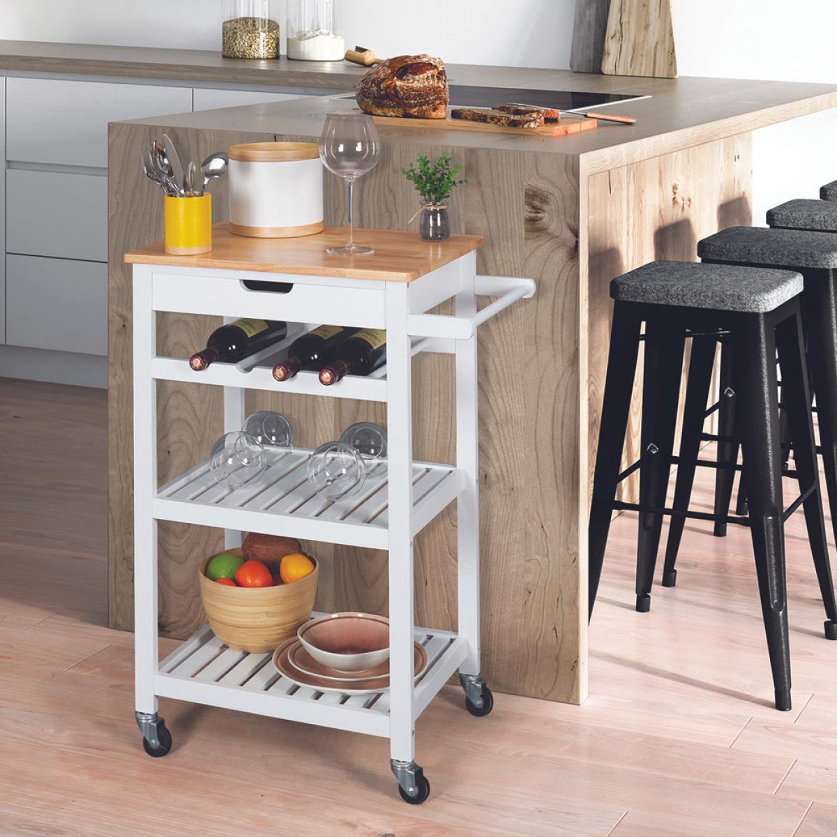 Mesa camarera cruedas blanca