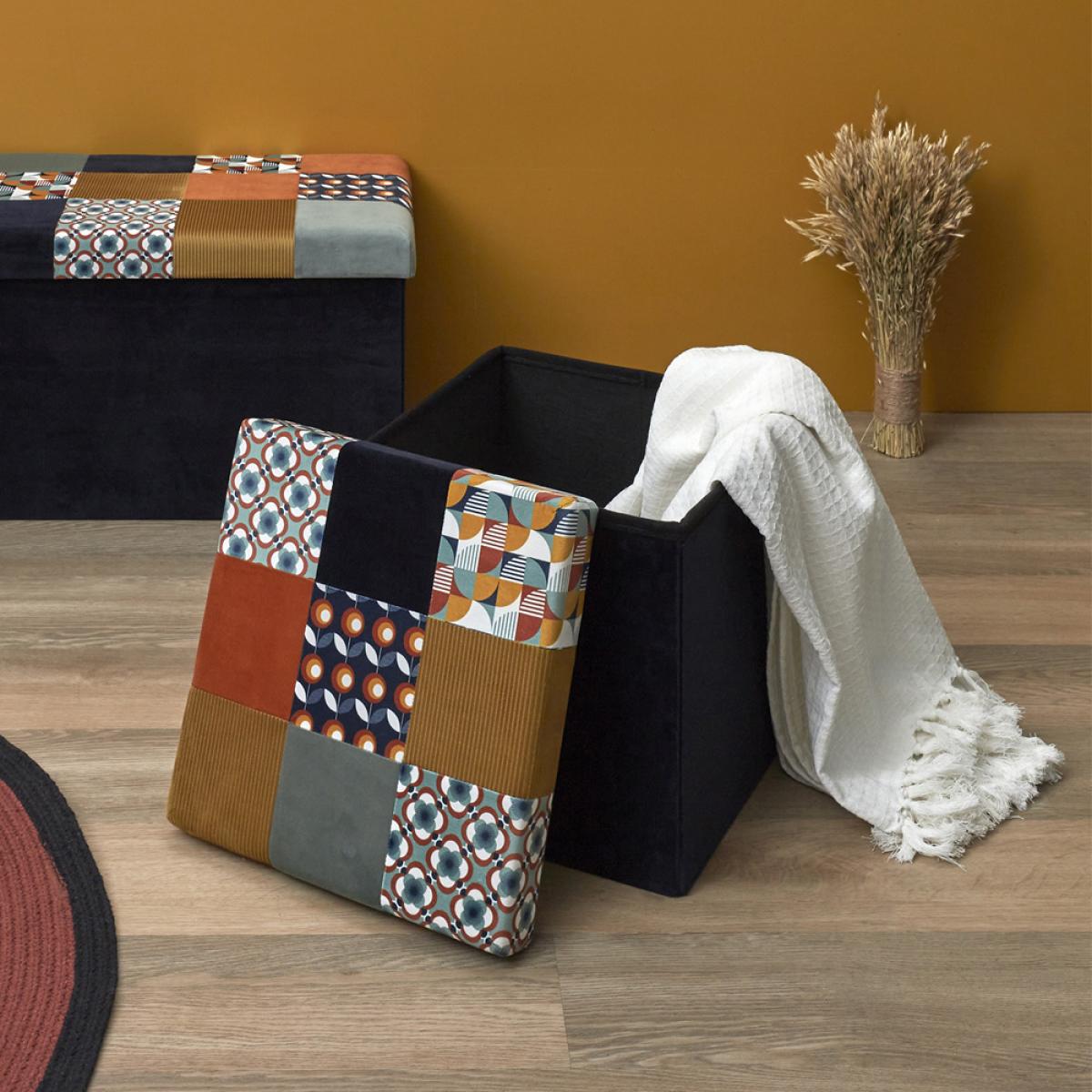 Caja puf plegable patchwork