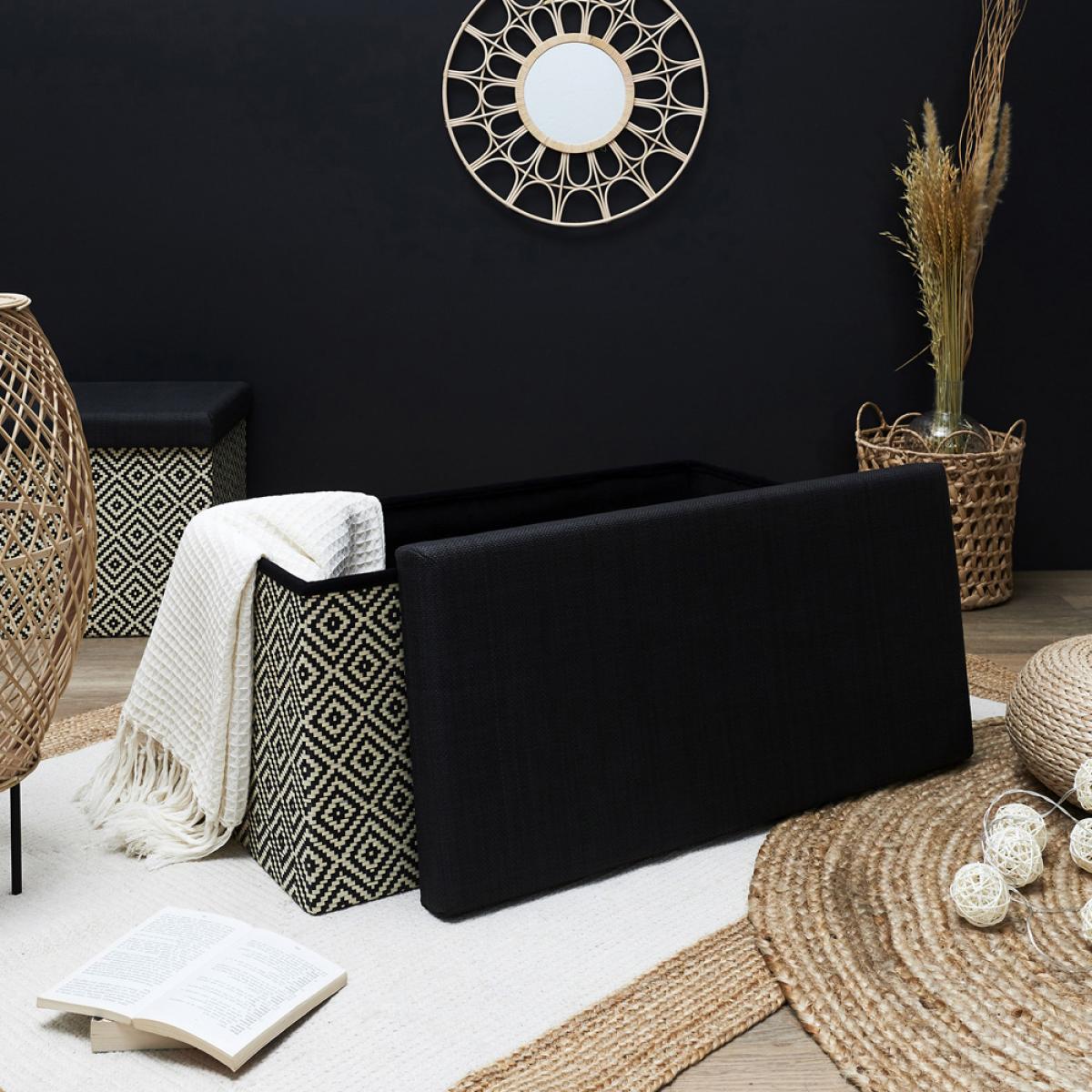 Banco puf pleg. trenzado negro