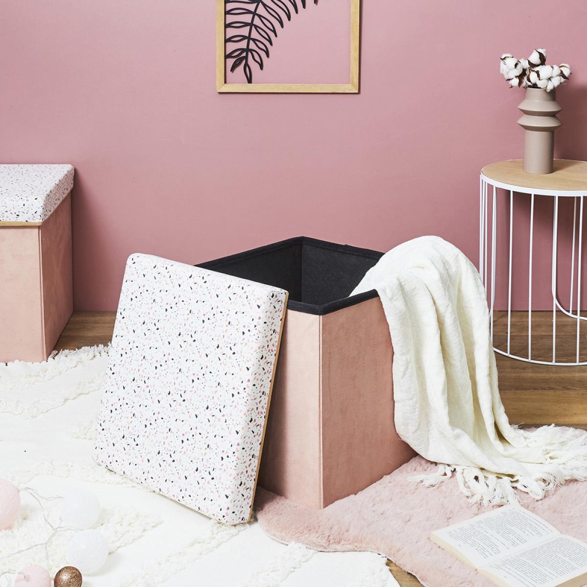 Caja puf plegable terrazo rosa