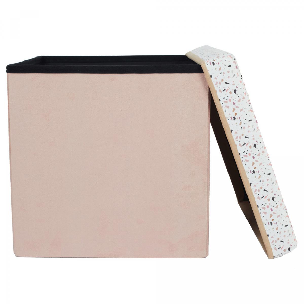 Caja puf plegable terrazo rosa