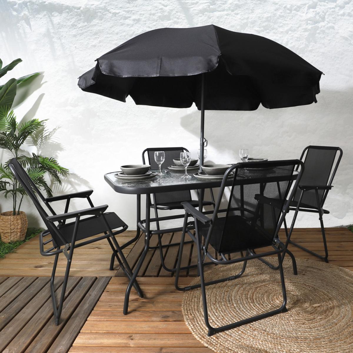 Set jardín 4 sillas cmesa y sombrilla