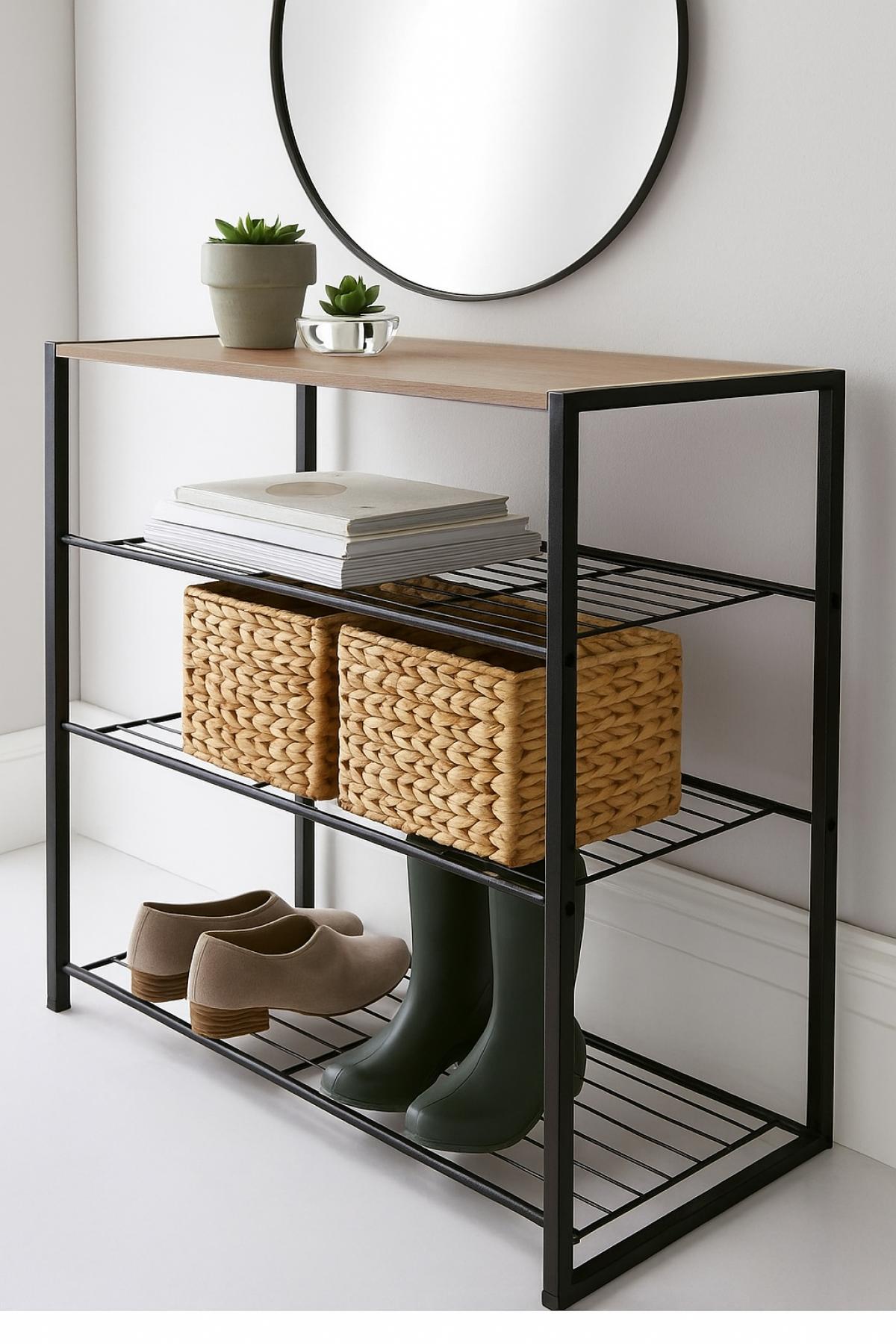 BAZAN ESTANTERIA MULTIUSOS COLOR ROBLE PATA METAL