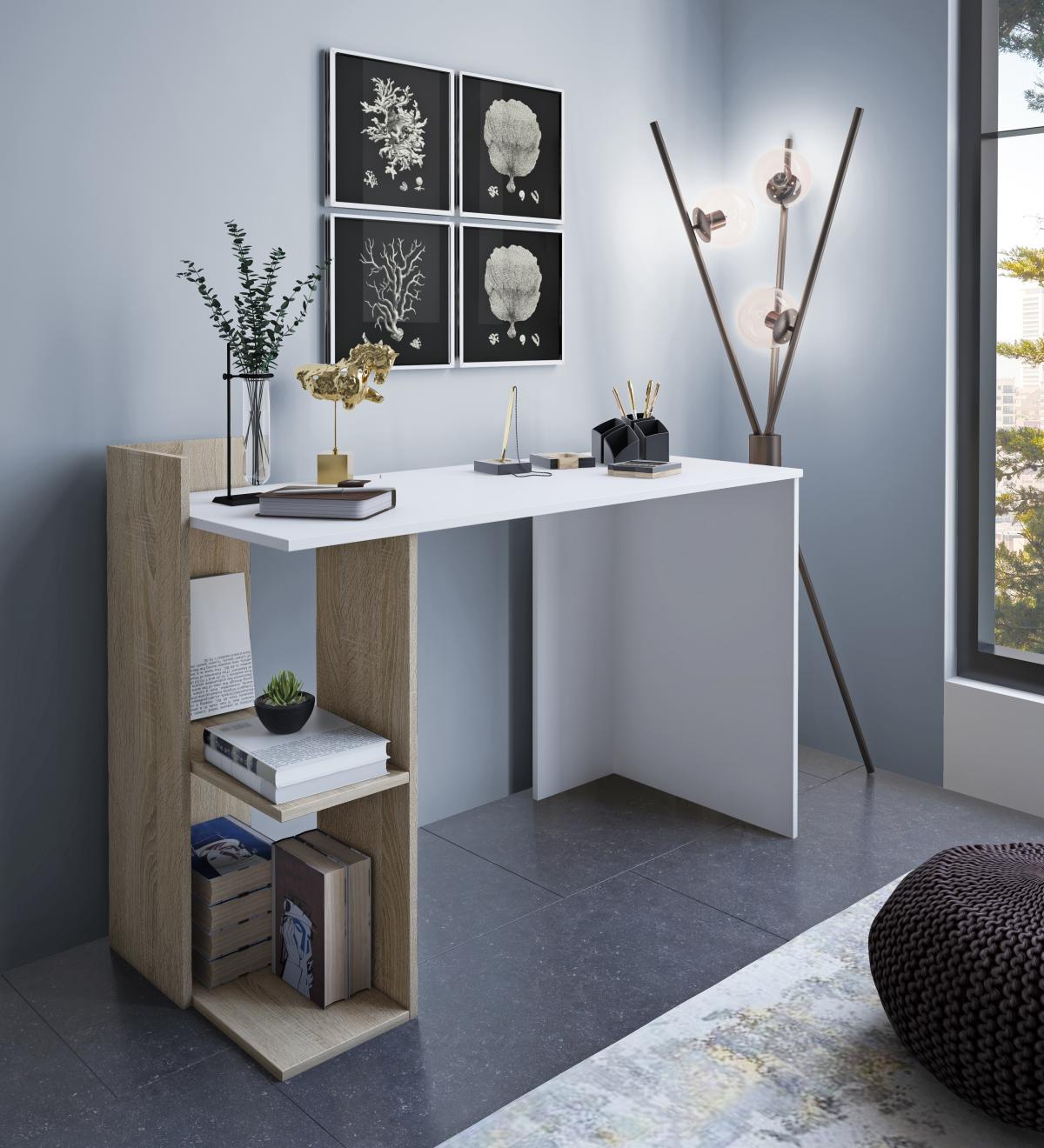 ESCRITORIO HELLEN II BLANCO Y ROBLE