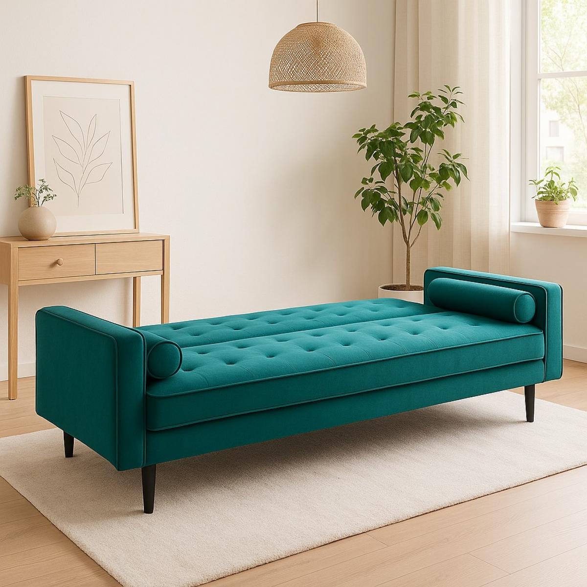 SOFA CAMA 1707/PINK VELVET VERDE PATA NEGRA 3S