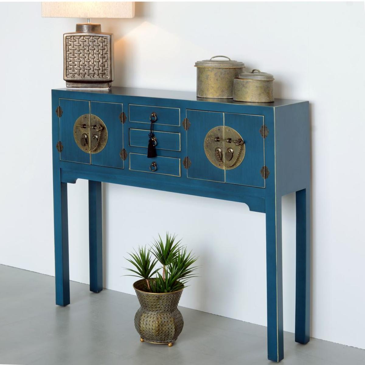 Consola 4 puertas y 3 cajones azul dm 95 x 26 x 90 cm