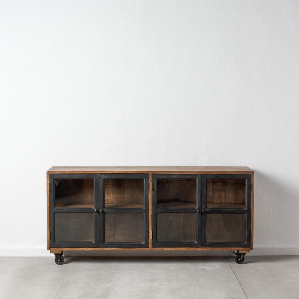 Aparador negro-natural madera de mango 160 x 35 x 71 cm