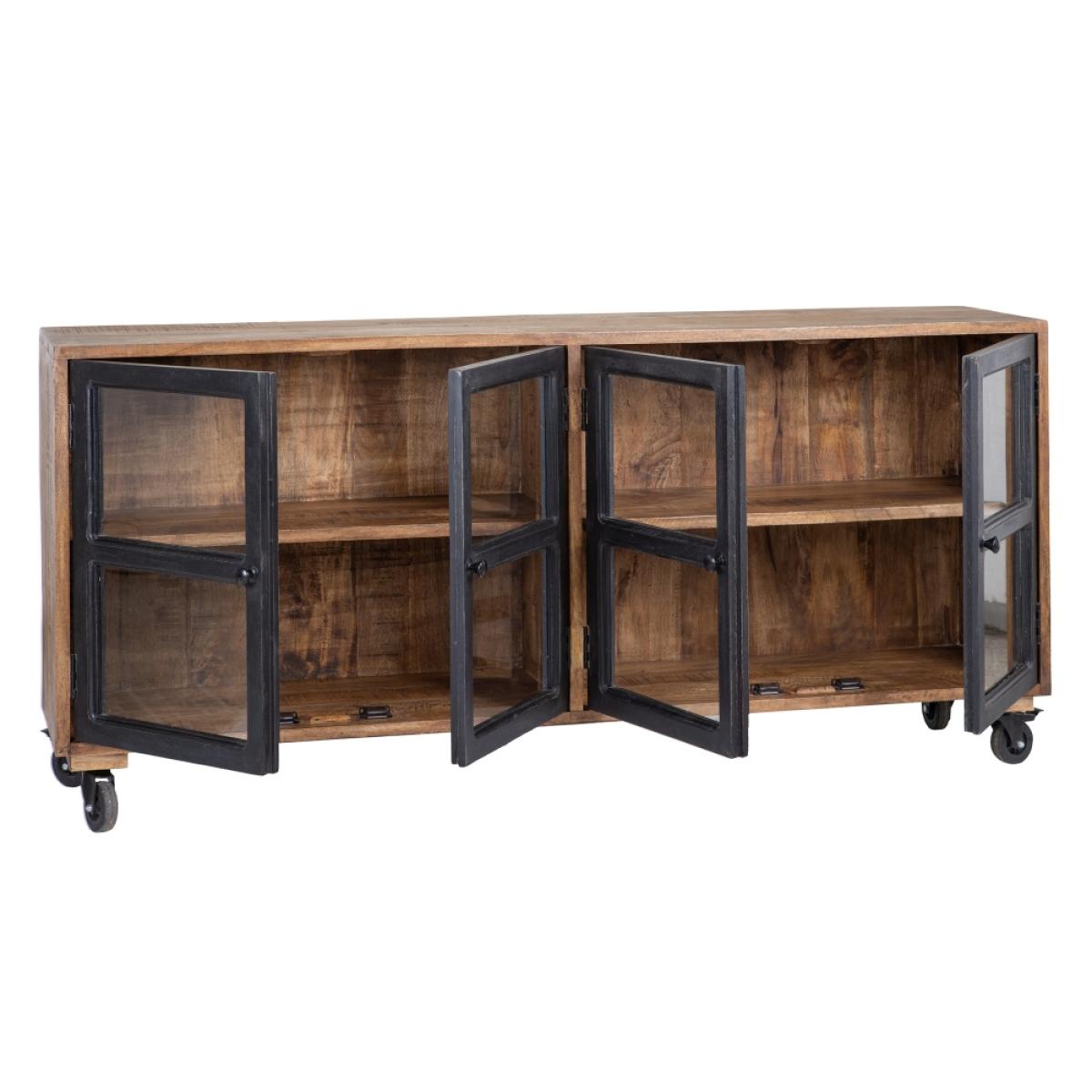 Aparador negro-natural madera de mango 160 x 35 x 71 cm