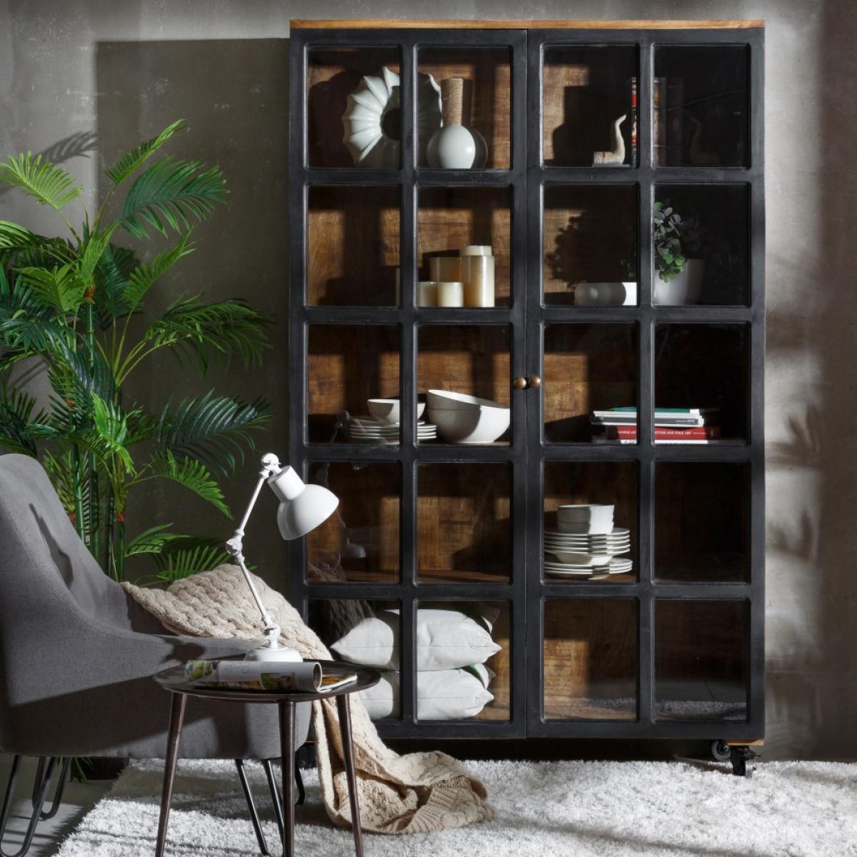 Vitrina negro-natural madera de mango 120 x 40 x 194 cm