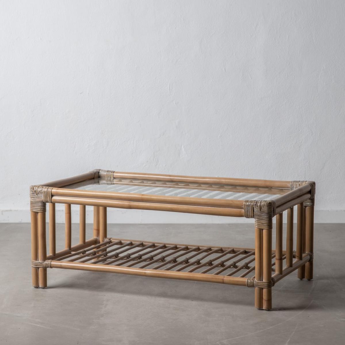 Mesa centro natural ratán - cristal 100 x 60 x 40 cm