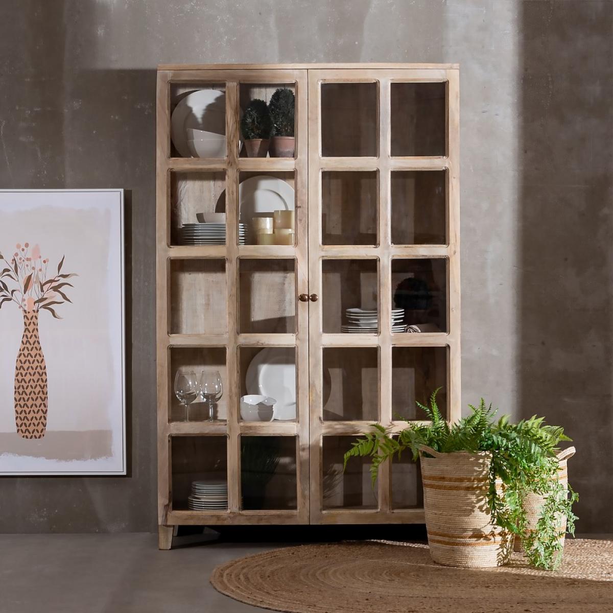 Vitrina blanco rozado madera de mango 120 x 40 x 194 cm