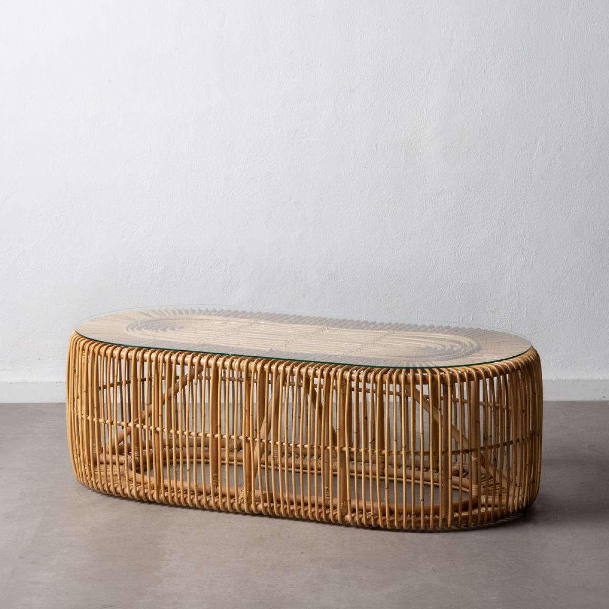 Mesa centro natural ratán - cristal 130 x 65 x 43,50 cm