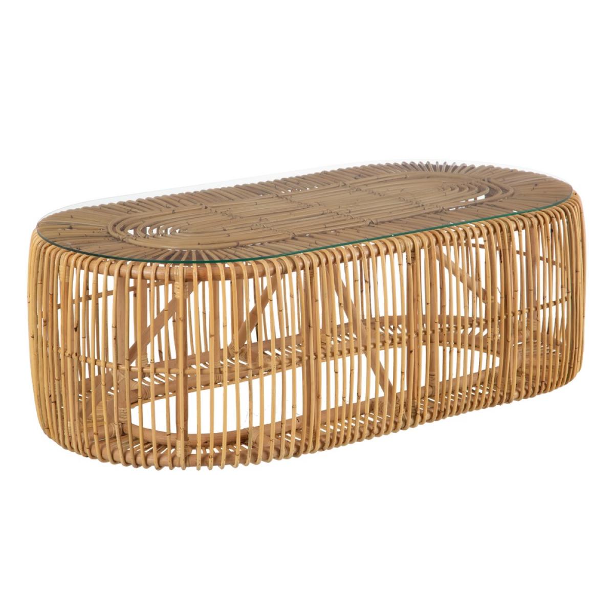 Mesa centro natural ratán - cristal 130 x 65 x 43,50 cm