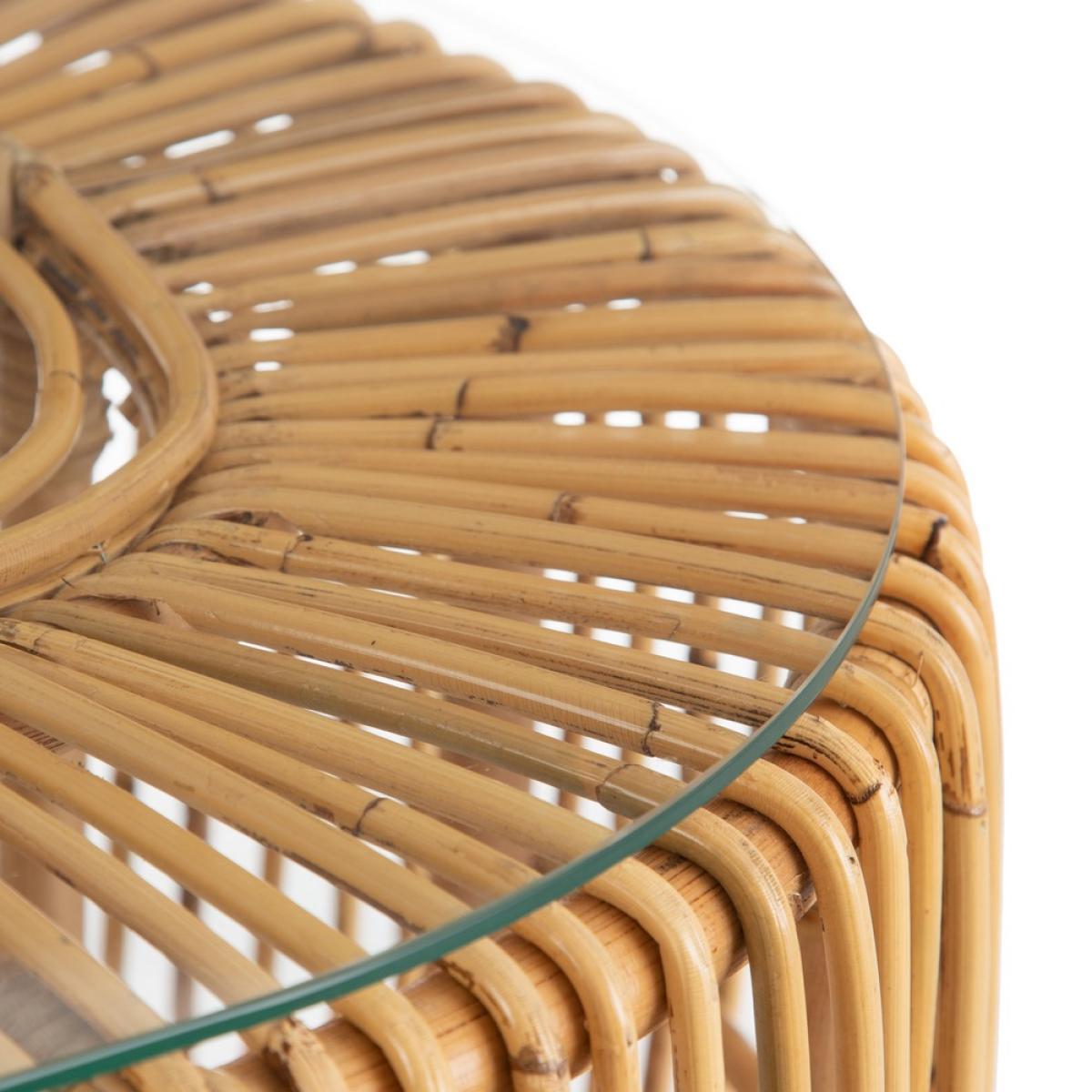 Mesa centro natural ratán - cristal 130 x 65 x 43,50 cm