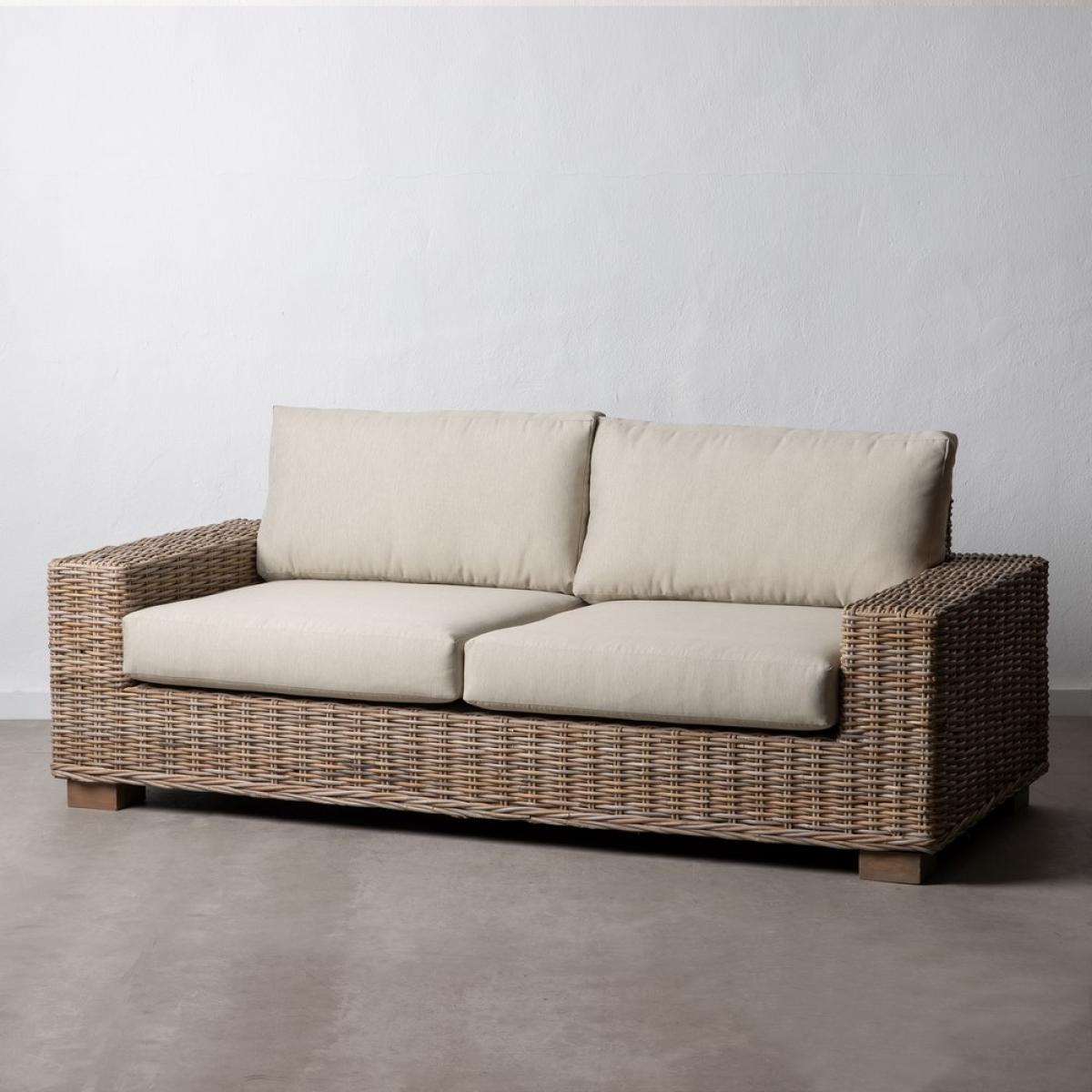 Sofá 3 plazas con cojín natural ratán 198 x 88 x 80 cm