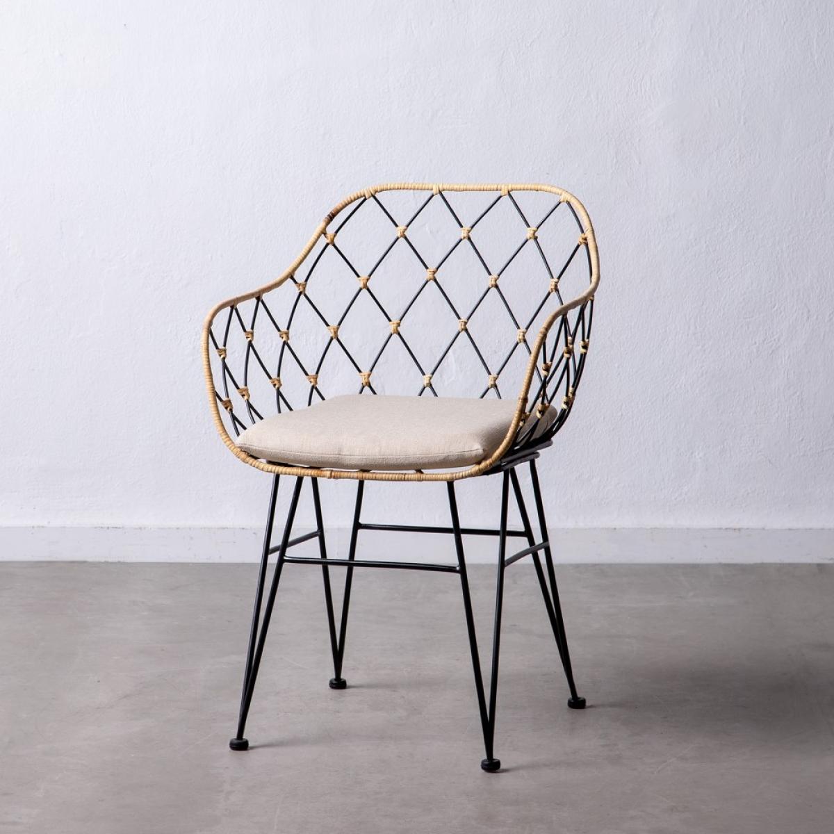 Silla natural-negro ratán-metal salón 55 x 50 x 82 cm