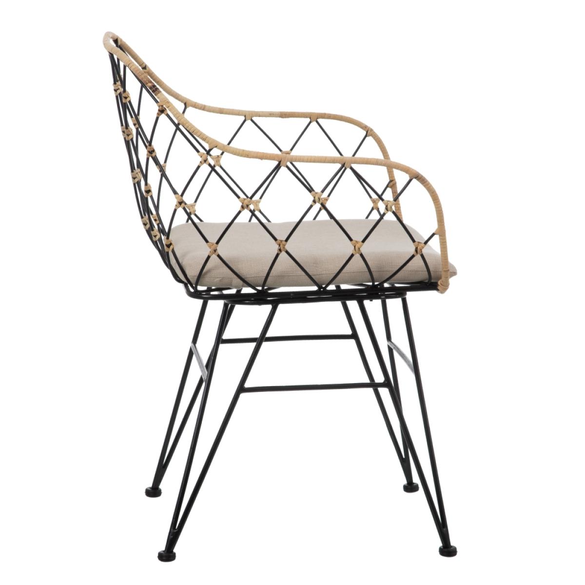 Silla natural-negro ratán-metal salón 55 x 50 x 82 cm