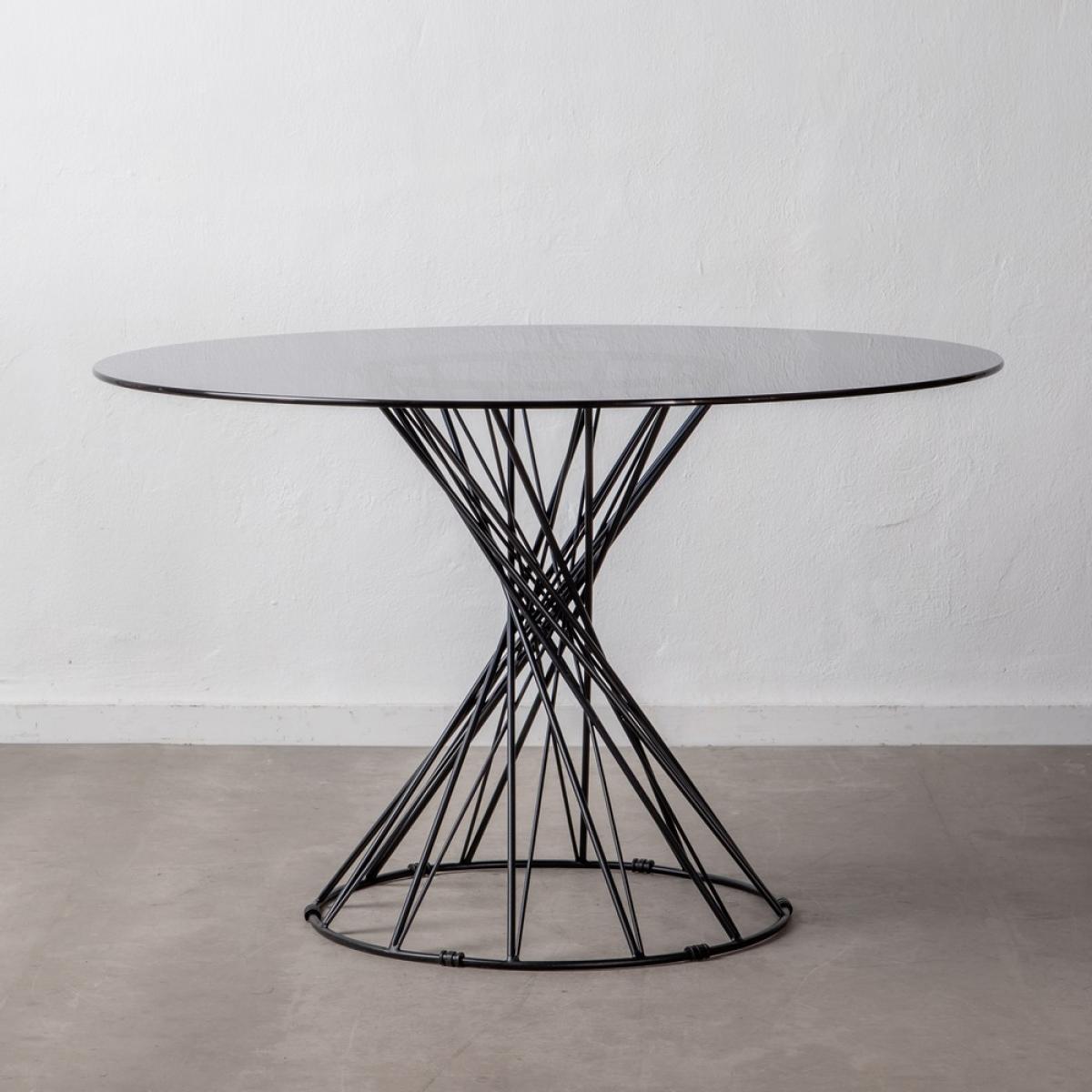 Mesa comedor negro acero-cristal salón 120 x 120 x 75 cm