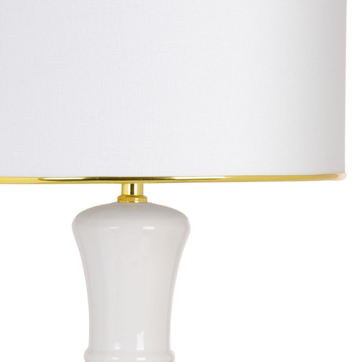 Lámpara mesa blanco-oro cerámica-tejido 34 x 34 x 51 cm