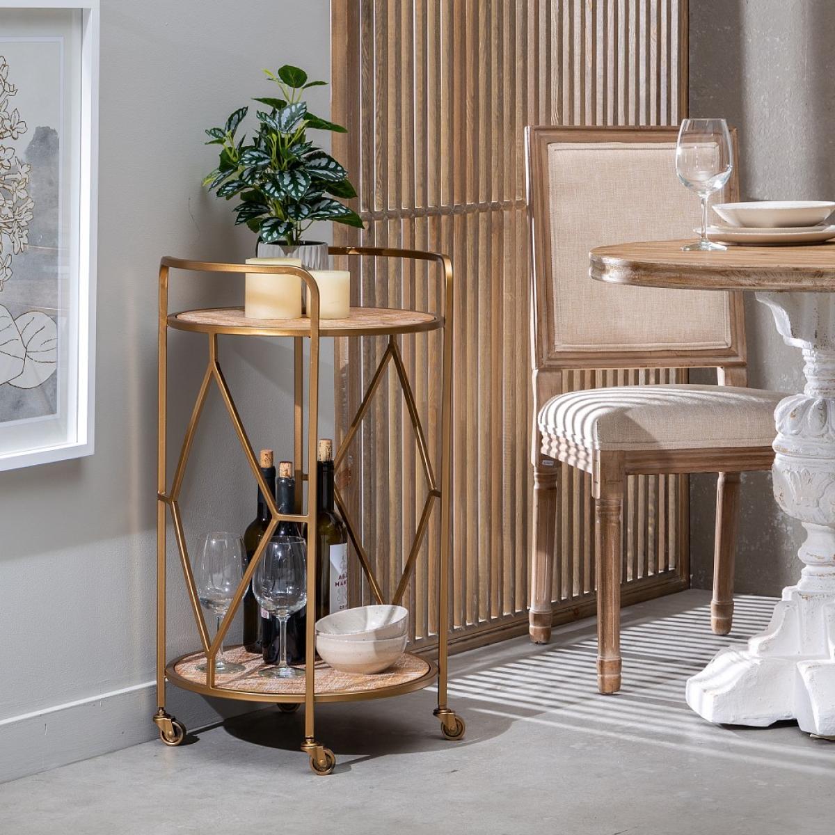 Camarera natural-oro metal - madera 46,50 x 46,50 x 77 cm