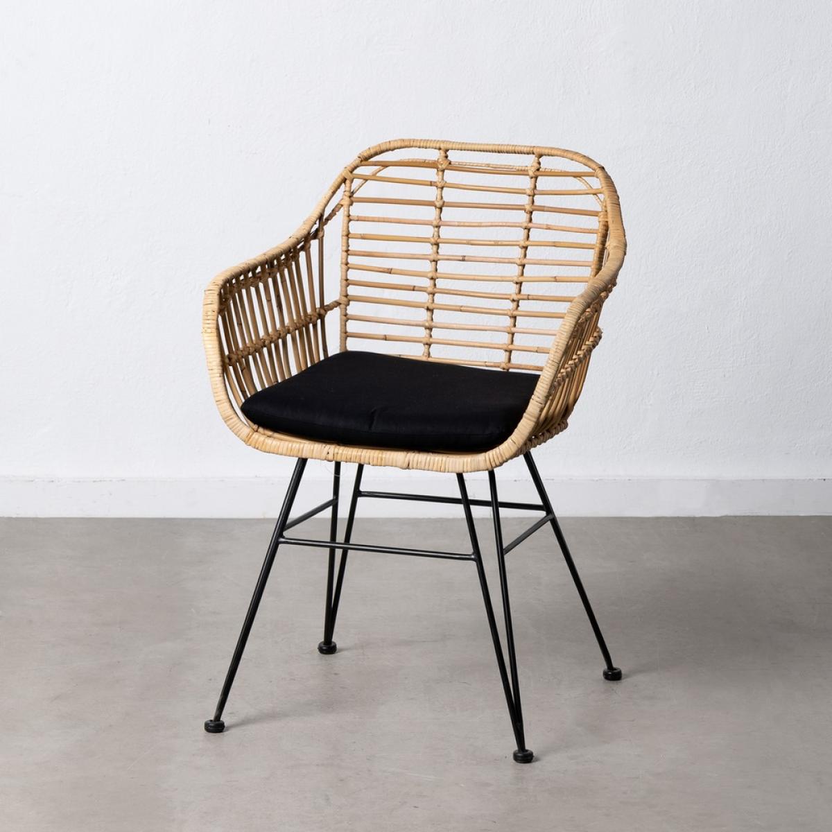 Silla natural-negro ratán-metal salón 57 x 56 x 81 cm