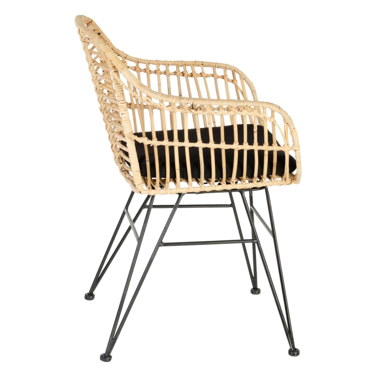 Silla natural-negro ratán-metal salón 57 x 56 x 81 cm