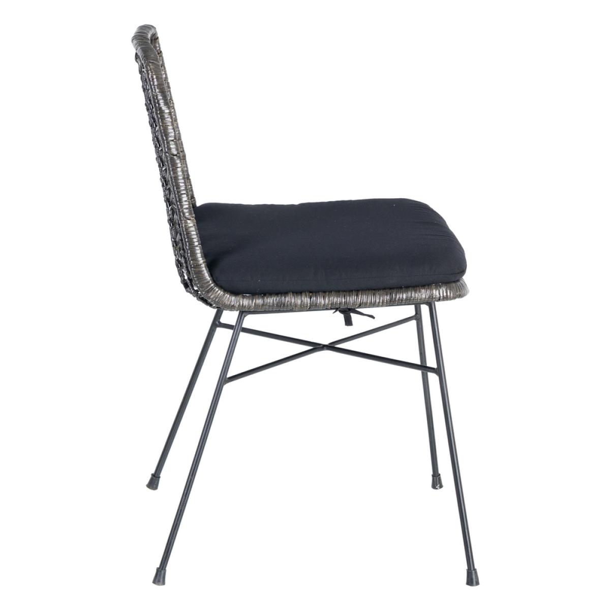 Silla gris-negro ratán-metal salón 45 x 54 x 81 cm